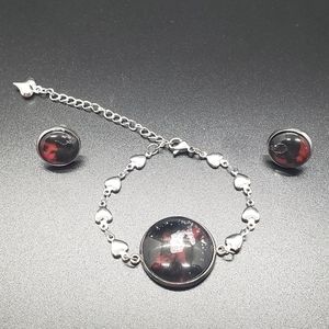 Heart Benzel Black Bracelet & Earrings